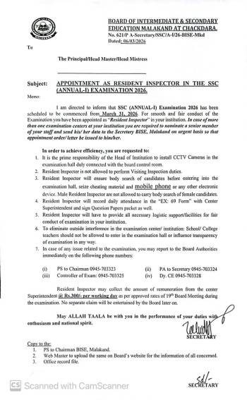 Appointment as resident Inspector in t