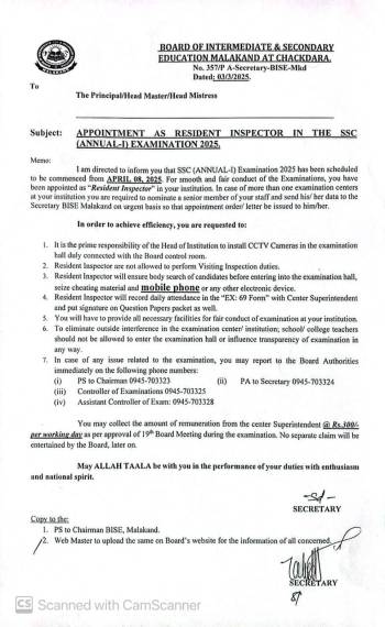 Appointment as Resident Inspector in t