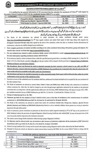 SSC Enrolment for Class 9 for the Sess