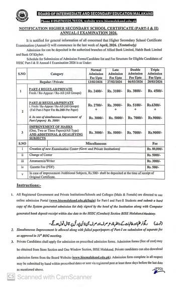 Notification: Intermediate (HSSC) (Par