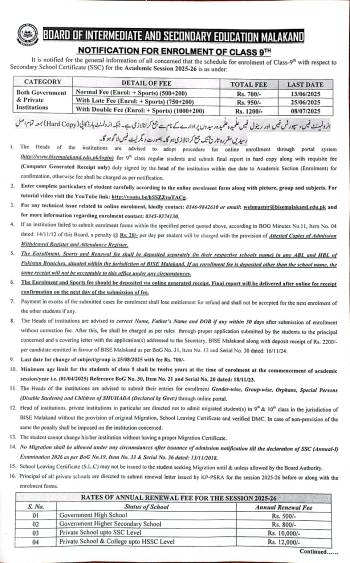 Notification: Enrolment 2025-26