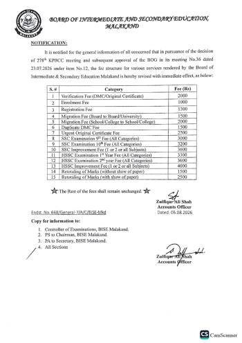 Notification Regarding Revised Fee Str