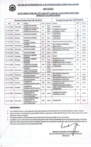 Revised Date Sheet: SSC A-II 2026