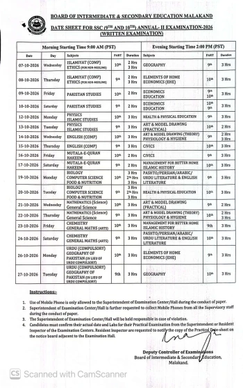 Date Sheet: SSC Annual-II 2026
