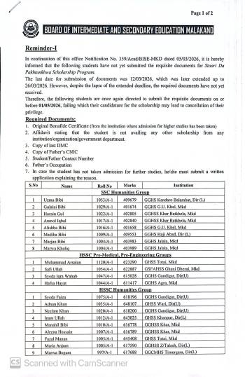 Reminder-I: for Selected Students to S